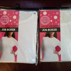 Two Joe Boxer White Crew Neck Thermal Tops - New